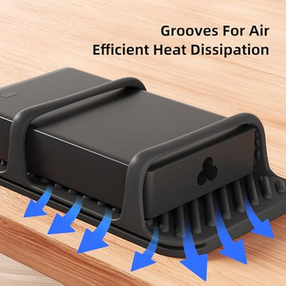 Universal Silicone Laptop Charger Holder,Under Desk Power Brick Mount Organizer for Charging Brick & Cables,Flexible Non-Slip Power Bricks Mount,Secure Supply Holder for Laptop Charger,Black - color: Black