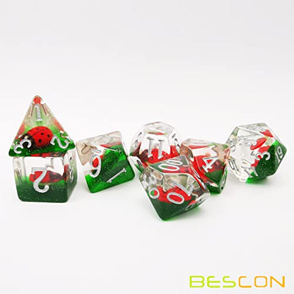 Bescon Red Ladybug RPG Dice Set of 7, Novelty Ladybugs Polyhedral Game Dice Set