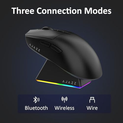 AJAZZ AJ139 V2 MC Wireless Gaming Mouse with RGB Charging Dock, 66g Ultra-Lightweight Tri-Mode Optical Mouse, 12000 DPI PAW3311 Sensor, Ergonomic Rechargeable Gaming Mouse for PC/Mac - Black - color: Black