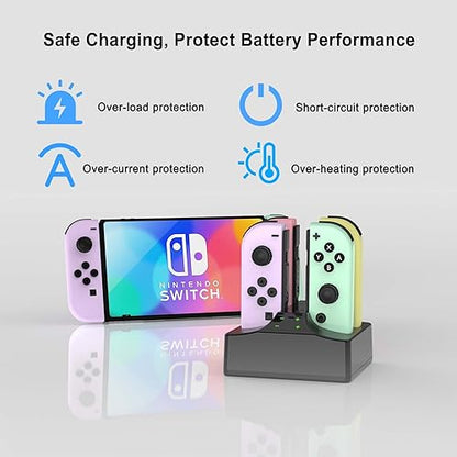 Joycon Charger for Nintendo Switch Joycon Controller, YCCSKY Charging Dock for 4 Switch Controllers, Charger Station with a USB Type-C Charging Cable