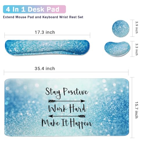 4-in-1 Large Gaming Mouse Pad, Keyboard Wrist Rest Pad & Wrist Support Mousepad Set, Extended Desk Pad Waterproof Desk Mat for Home Office Study Game - Stay Positive - color: Stay Positive