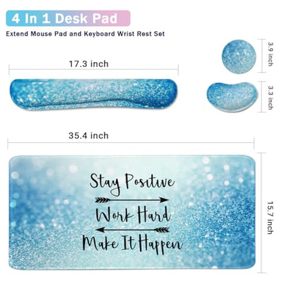 4-in-1 Large Gaming Mouse Pad, Keyboard Wrist Rest Pad & Wrist Support Mousepad Set, Extended Desk Pad Waterproof Desk Mat for Home Office Study Game - Stay Positive - color: Stay Positive