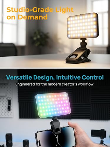 91 LED Portable Charger Selfie Light Video Conference Lighting | with Clip & Camera Tripod Adapter, Rechargeable 2000mAh, CRI 96+, 4 Light Modes, for Phone iPhone Webcam Laptop Makeup - color: Dusk Grey