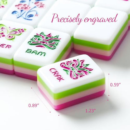 American Mahjong Tile Set, 160 Rose Pink 4-Layer Mahjong Game Set with 4 Dice with Pouch, Gift-Ready Storage Box, Mahjong Tile Set American, Mahjong Set American, Mahjong Tiles, Mah Jong - color: Rose Red