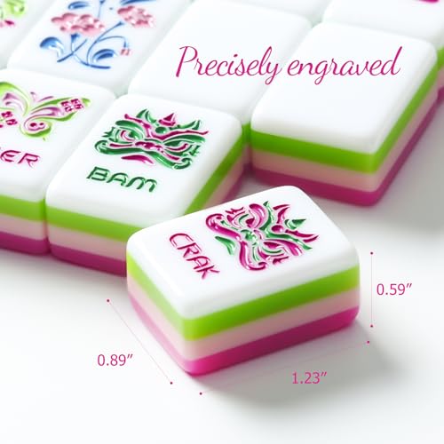 American Mahjong Tile Set, 160 Rose Pink 4-Layer Mahjong Game Set with 4 Dice with Pouch, Gift-Ready Storage Box, Mahjong Tile Set American, Mahjong Set American - color: Rose Red