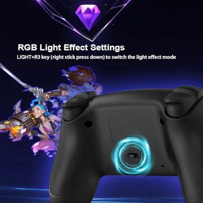 RGB Wireless Game Controller for PlayStation 5 Bluetooth Replacement Gamepad for PS-5/ Windows PC Rechargeable Double Vibration Motion Sensor Joystick Remote Joypad with 1500mAh Battery,Turbo (Black) - color: Black