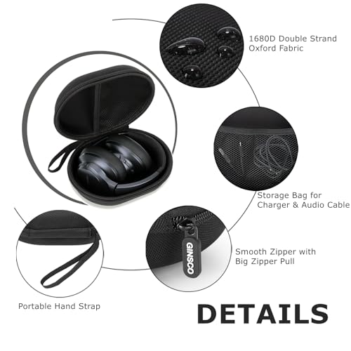 Ginsco Hard Shell Headphone Case Compatible with Skullcandy/Soundcore/Beats/Sony MDR7506/BERIBES/KVIDIO/TOZO Foldable Wireless/Wired Over-Ear Headphones, Travel Carrying Headset Case (Black)