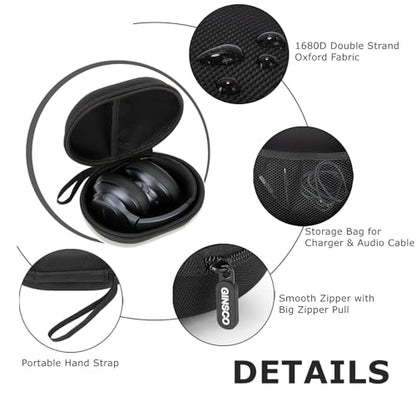 Ginsco Hard Shell Headphone Case Compatible with Skullcandy/Soundcore/Beats/Sony MDR7506/BERIBES/KVIDIO/TOZO Foldable Wireless/Wired Over-Ear Headphones, Travel Carrying Headset Case (Black)