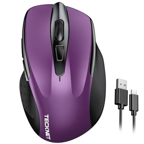 TECKNET Wireless Mouse Rechargeable, 2.4G USB-A Silent Mouse, Quiet Click, 6 Adjustable 4800 DPI, Cordless Computer Mice, Ergonomic Mice for Laptop, 6 Buttons for Chromebook, Ergo Grip - Purple - color: Purple