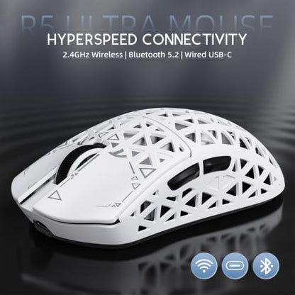 ATTACK SHARK R5Ultra 8K Carbon Fiber Wireless Gaming Mouse, White | 42K DPI,PAW3950 MAX Sensor,39g Ultra-Lightweight,Nordic 52840 MCU Chip,Wired/BT/2.4GHz Wireless Programmable Mice for PC/Mac - color: White