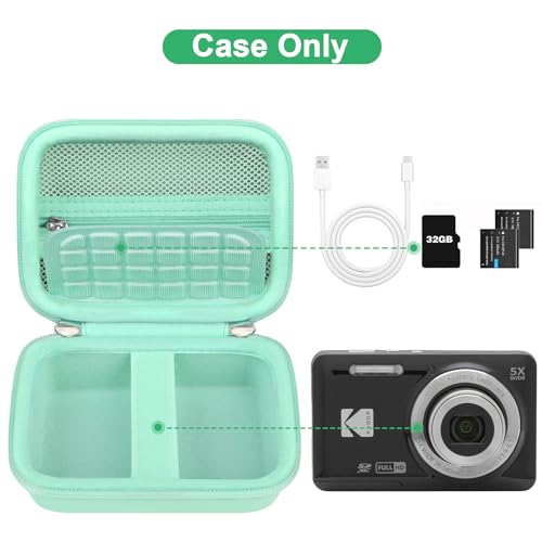 Canboc Hard Case for KODAK PIXPRO FZ55/ FZ45/ FZ43/ FZ53 16MP Digital Camera, Vlogging Camera Bag, Zipper Mesh Pocket fit Cable, SD Card, Mint Green (Case Only) - color: T-Mint Green