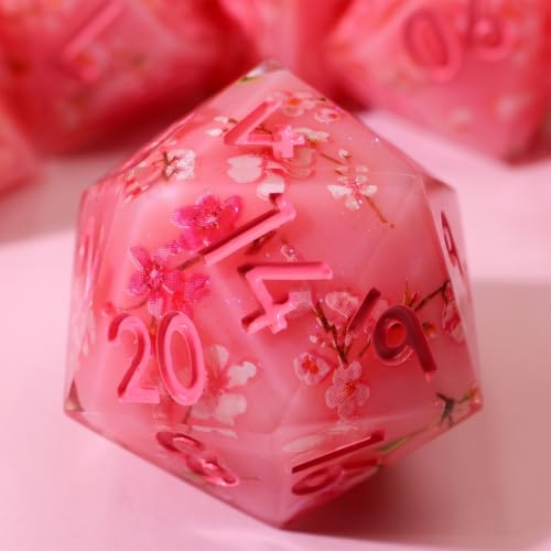 XENOLUX Resin DND Dice Set, Sakura Pink Polyhedral RPG Dice with Translucent Floral Stickers, Spring Aesthetic Tabletop Accessories for Dungeons and Dragons Board Games (L1) - color: L1