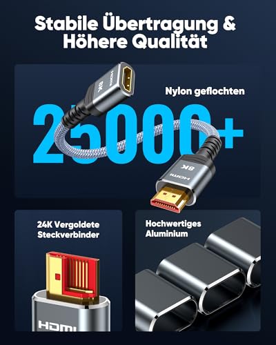 Highwings 8K 4K HDMI Extender Cable, Short HDMI Extension Cable 2.1 4K@30Hz/ 60Hz/ 120Hz, Ultra high Speed HDMI Adapter Male to Female Compatible with PS5 Roku Stick Blu Ray Player HDTV Laptop 5FT - color: Grey, size: 5 feet, style: 8k 1pack