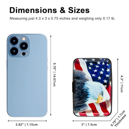 Credit Card Holder Small RFID Blocking Wallet Business Metal Slim Mini Aluminum Hard Case for Women Men - color: Bald Eagle American Flag