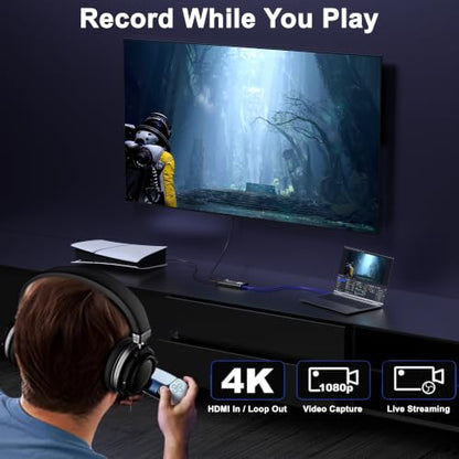 4K HDMI Capture Card, USB 3.0 Video Capture Card for Streaming | Wide Device Compatibility, OBS Compatible, 1080P 60FPS Recording Support