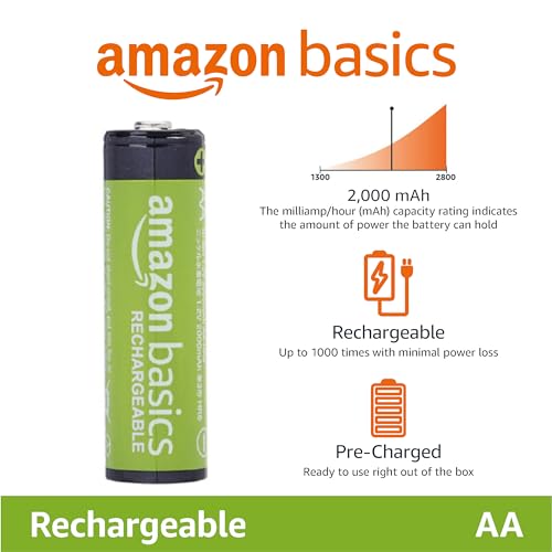 Amazon Basics 24-Pack Rechargeable AA NiMH Batteries, 2000 mAh, 1.2V, Low Self Discharge, Pre-Charged, Recharge up to 1000x Times - size: 24 Count (Pack of 1)