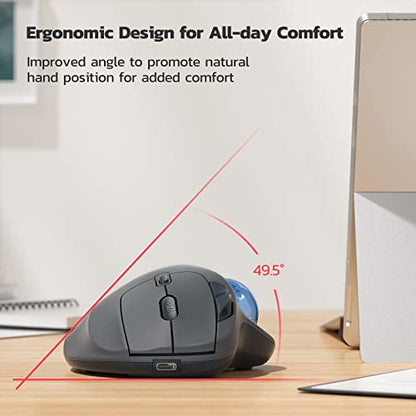 Nulea M501 Wireless Trackball Mouse, Rechargeable Ergonomic, Easy Thumb Control, Precise & Smooth Tracking, 3 Device Connection (Bluetooth or USB Receiver), Compatible for PC, Laptop, Mac, Windows.