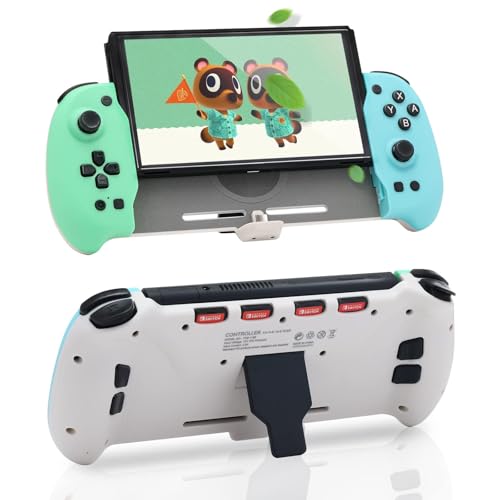 ECHZOVE Upgrade Nintendo Switch OLED Controller Grip - Ergonomic Animal Crossing Style Controller with Joystick, NFC, Turbo, Six-Axis Gyro, Dual Vibration, Wake-Up & Card Slots - color: Animalcrossing