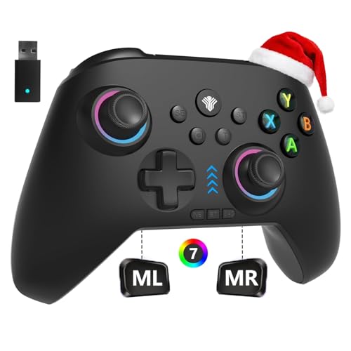 YUYIU Wireless Gaming Controller for PC, Switch, Steam Deck, Android, iOS | Bluetooth Controller with Hall Effect Joystick/RGB/1000Hz/Turbo/Macro/800mAh Battery/6-Axis Gyro/Vibration (Black) - color: BLACK