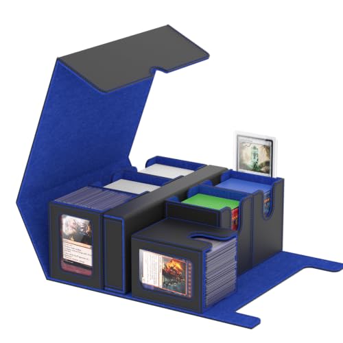 Gomyrod Card Deck Box with 4 Commander Display & Dice Tray (Black & Blue) | 7 In 1 MTG Commander Deck Box, Fits 240+ Toploader Cards, Removable Deck Case, Compatible for Magic/TCG/Sports/Baseball Cards - color: Black & Blue