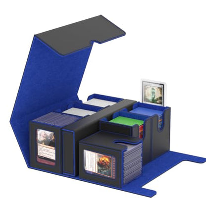 Gomyrod Card Deck Box with 4 Commander Display & Dice Tray (Black & Blue) | 7 In 1 MTG Commander Deck Box, Fits 240+ Toploader Cards, Removable Deck Case, Compatible for Magic/TCG/Sports/Baseball Cards - color: Black & Blue
