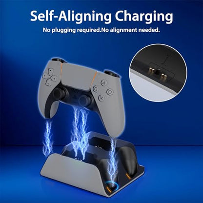PS5 Controller Charger Station with LED Indicator,Self-Aligning Charging Dock,Dual Controller Fast Charging Dock,Desktop Display Stand for PlayStation 5 (Grey) - color: Grey