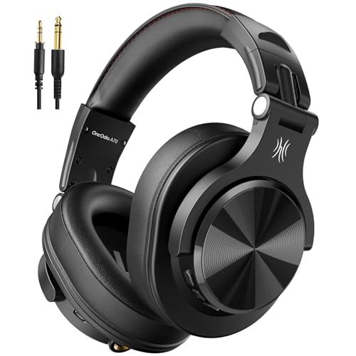 OneOdio A70 Bluetooth Over Ear Headphones, Wireless Headphones with 72H Playtime, Hi-Res, Built-in Mic, 3.5mm/6.35mm Wired Audio Jack for Studio Monitor & Mixing DJ Guitar AMP, Computer PC Gaming - color: Black