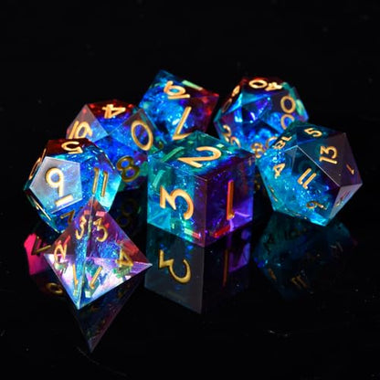 DND Dice Set, 7 Pcs Sharp Edge D&D Dice Polyhedral Resin Dice for Dungeons and Dragons RPG MTG Role Playing Table Games - color: Blue-3