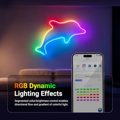 NEEWER 9.84ft/3m LED Strip Lights, Smart AI RGB IC Flexible Cuttable Neon Rope Light, App Control, Bedroom Gaming Room Indoor Studio Home Wall Decor, Compatible with Google Assistant Alexa, NS02 - size: 9.84ft/3m