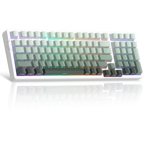 MageGee LIGHT100 Wireless Creamy Keyboard, Gasket Structure Hot Swappable, 2.4G/USB-C/BT5.0 RGB Backlit Mechanical Gaming Keyboard for Win/Mac/PC, 8000mAh Battery, Side Printed PBT Keycap, Green - color: Green/Blue Whale Switch