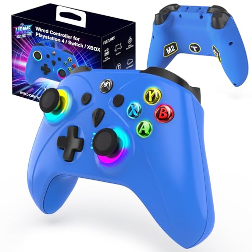 UGAME Wired Versatile Controller for Xbox/PS4/Switch/PC, Wire Control for Xbox Series X/S, Xbox One with Back Paddles, 1000Hz Polling, Turbo, RGB Game Light (1 White Mando) - color: white
