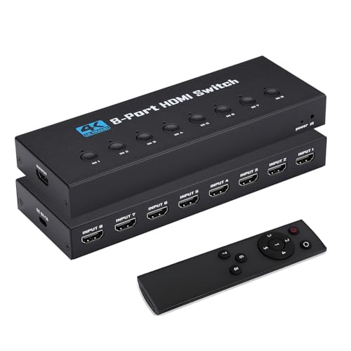4K HDMI Switch 8 in 1 Out, 8 Port HDMI Switch with IR Remote Control, Support 4K@30Hz, 3D, 1080P, HDMI 1.4, HDCP 2.2, Ultra HD for HDTV, PS3/4/5, Game Consoles etc - color: Deep Black2