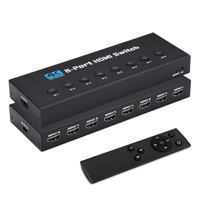 4K HDMI Switch 8 in 1 Out, 8 Port HDMI Switch with IR Remote Control, Support 4K@30Hz, 3D, 1080P, HDMI 1.4, HDCP 2.2, Ultra HD for HDTV, PS3/4/5, Game Consoles etc - color: Deep Black2