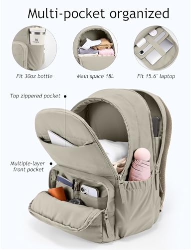 Uselike Travel Backpack for Women, 15.6 Inch Laptop Backpack, Quilted College Bookbag, Cute Work Backpacks, Water Resistant (Khaki Ash) - color: Khaki Ash