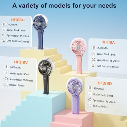 HandFan Upgraded Portable Handheld Misting Fan, Rechargeable Personal Mister Fan, Spray Water Mist Fans, Foldable Electric Mini Cooling Hand Fans for Summer Beach Travel Concerts Disney(Pink) - color: Pink, style: HF318C