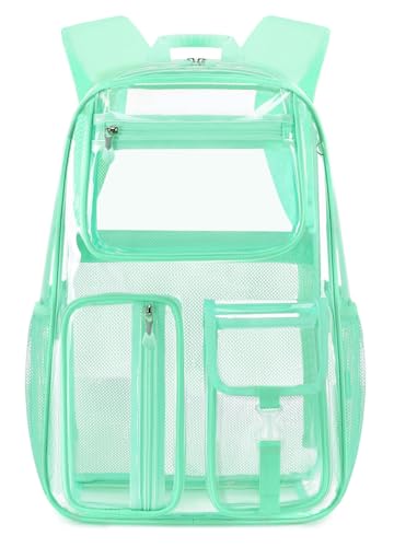 Clear Backpack Heavy Duty For Stadiums Events,16inch Green TPU Girl BookBag | Large capacity See Through Plastic backpack Stitch Durable Design 6-Pocket For School Girl Adults work Airport Quick Security - color: Green