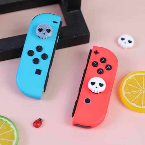 Switch Joycon Thumb Grips Caps, 4 PCS Cute Kawaii 3D Silicone Analog Thumbstick Button Cover Compatible with Nintendo Switch Lite/OLED Joystick Caps (White+Clear Skull) - color: White+Clear Skull