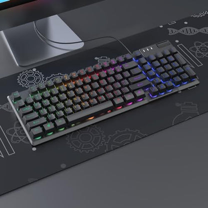 AF981 Wired 99Keys Computer Keyboard, Quite Brown Mechanical Feeling Membrane Gaming Keyboard, Colorful Backlit, Volume Scroll Wheel for PC Laptop, Black