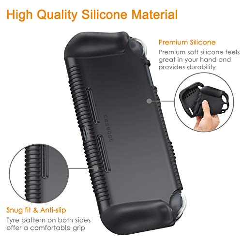 FINTIE Soft Silicone Protective Case for Nintendo Switch Lite 2019 | Ergonomic Grip, Anti-Slip, Shock-Absorption & Anti-Scratch, Lightweight Grip Case Cover, Black - color: Black