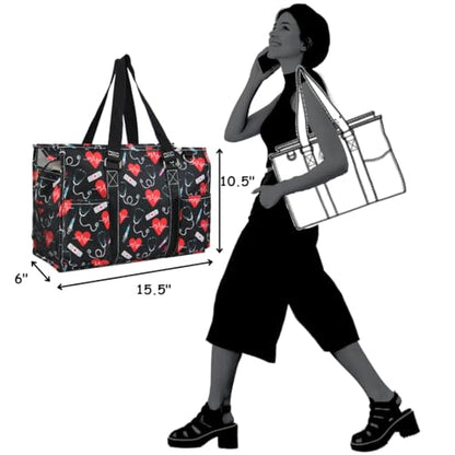 NGIL Utility Water Resistant Tote Bag | Work Tote for Women, Nurse Bag, Teacher's Choice Purse, Gym Bag, Everyday Organizer Top Zipper Closure - color: Cure With Love- Black