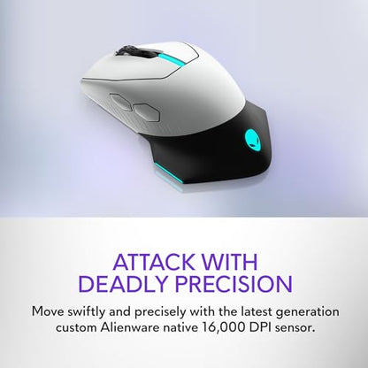 Alienware Wireless Gaming Mouse AW610M, 16000 DPI, 7 Buttons | USB Wired, Optical Sensor, Auto-Calibration, 16.8M AlienFX Lighting, 350-Hour Battery, 400 IPS, Lunar Light - color: AW610M - Lunar light