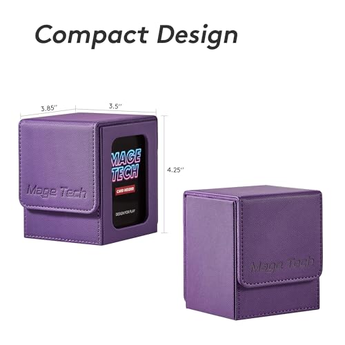 Mage Tech Commander Deck Box Lite - Card Display with Mini Snap Card Holder & Removable Cover, Fits 100+ Single-Sleeved Cards, Ideal for MTG, PTCG, OPCG, SWU & More(Purple) - color: Purple