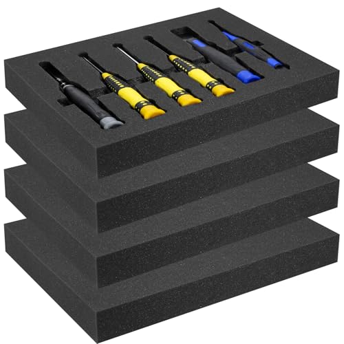 4pcs High Density Packing Foam Sheets, Black Polyurethane Foam Padding, Cushioning Foam Inserts for Cases, Shipping, Storage Drawer - 16" X 12" X 2" - size: 2" Thick