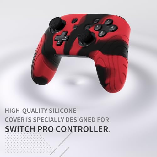 PlayVital Samurai Edition Ergonomic Silicone Skin Protective Case for Nintendo Switch Pro Controller, Soft Anti-slip Controller Grip Protector for Nintendo Switch Pro with Thumb Grip Caps- Black & Red - color: Black & Red