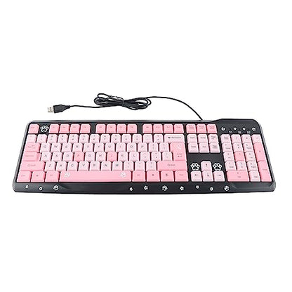 ANGGREK Silent Keyboard Mechanical Keyboard Membrane USB Wired 104 Keys QWERTY with Adjustable Bracket for Laptop Home Office Gaming (Black Pink) - color: Black Pink