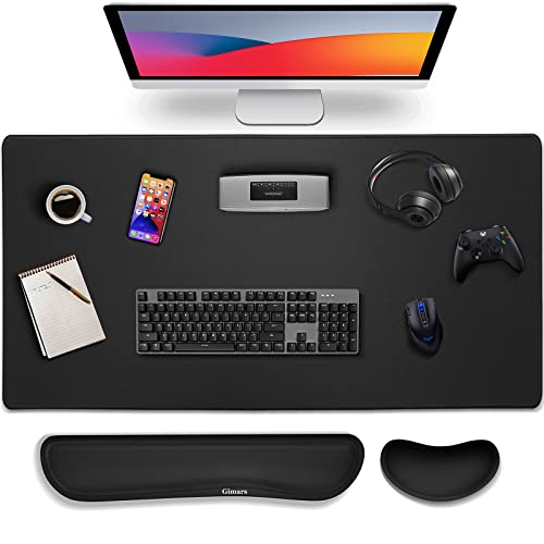 Gimars 4 in 1 Mouse Pad and Keyboard Wrist Rest Set, Large Mouse Pad with Memory Foam Wrist Support Pad for Desk with Coaster, Easy Typing Pain Relief, Gaming Office Home, 31.5x12 inch, Black - color: Black, size: 4-pcs set (keyboard&mouse rest+mousepad+c