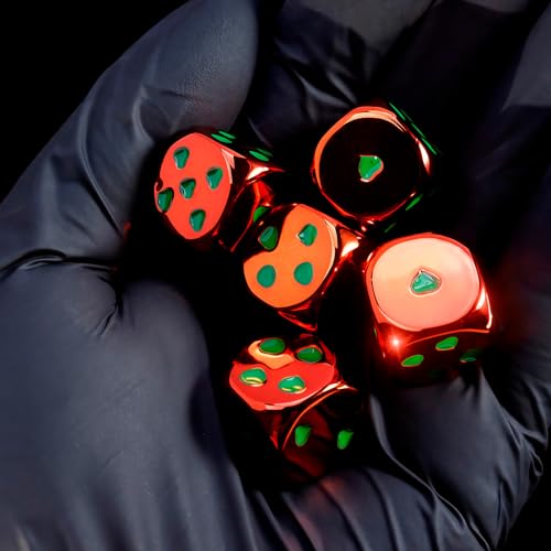 16mm Red Metal Dice Set - 5-Piece Solid Iron Dice with Case, 6-Sided Metal Dice for Board Games, Poker Parties & Tabletop RPG - color: Red