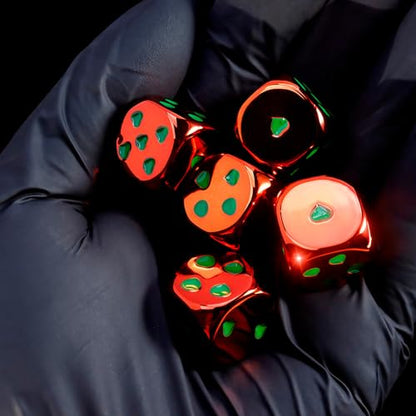 16mm Red Metal Dice Set - 5-Piece Solid Iron Dice with Case, 6-Sided Metal Dice for Board Games, Poker Parties & Tabletop RPG - color: Red