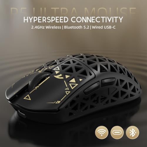 ATTACK SHARK R5Ultra 8K Carbon Fiber Wireless Gaming Mouse, Black | 42K DPI,PAW3950 MAX Sensor,39g Ultra-Lightweight,Nordic 52840 MCU Chip,Wired/BT/2.4GHz Wireless Programmable Mice for PC/Mac - color: Black