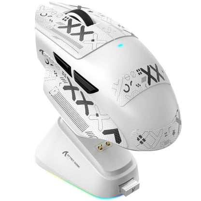 ATTACK SHARK V6 Wireless Gaming Mouse with RGB Charging Dock, 25K DPI PAW3311 Sensor, 1K Polling Tri-Mode Ergonomic PC Mice, 5 Programmable Bottons, Cloud-Based AI Driver for Win/Mac,White&Tape - color: White&Tape
